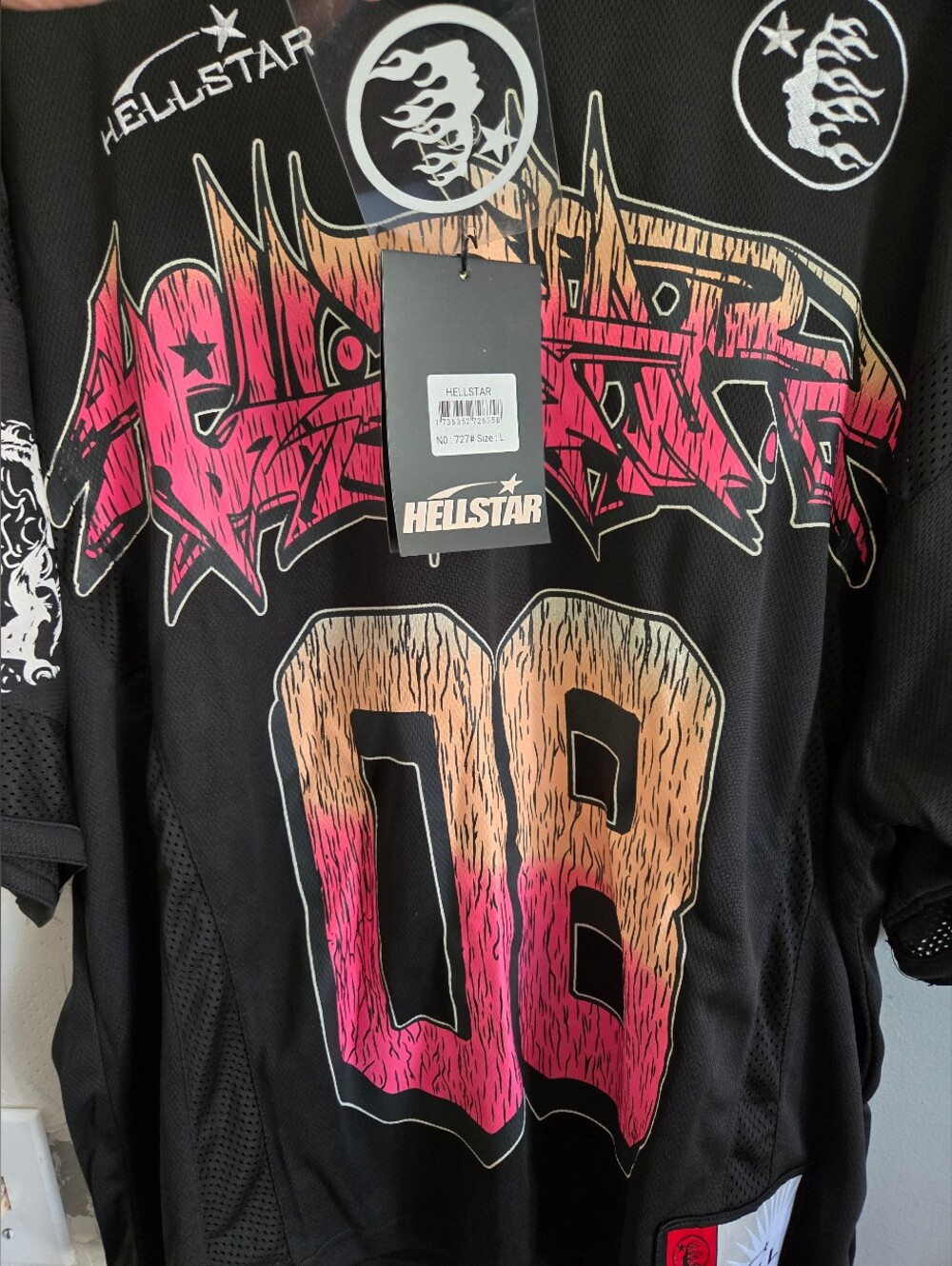 Hellstar Black Graphic Mesh Jersey And Shorts Set with Pink-to-Tan Gradient